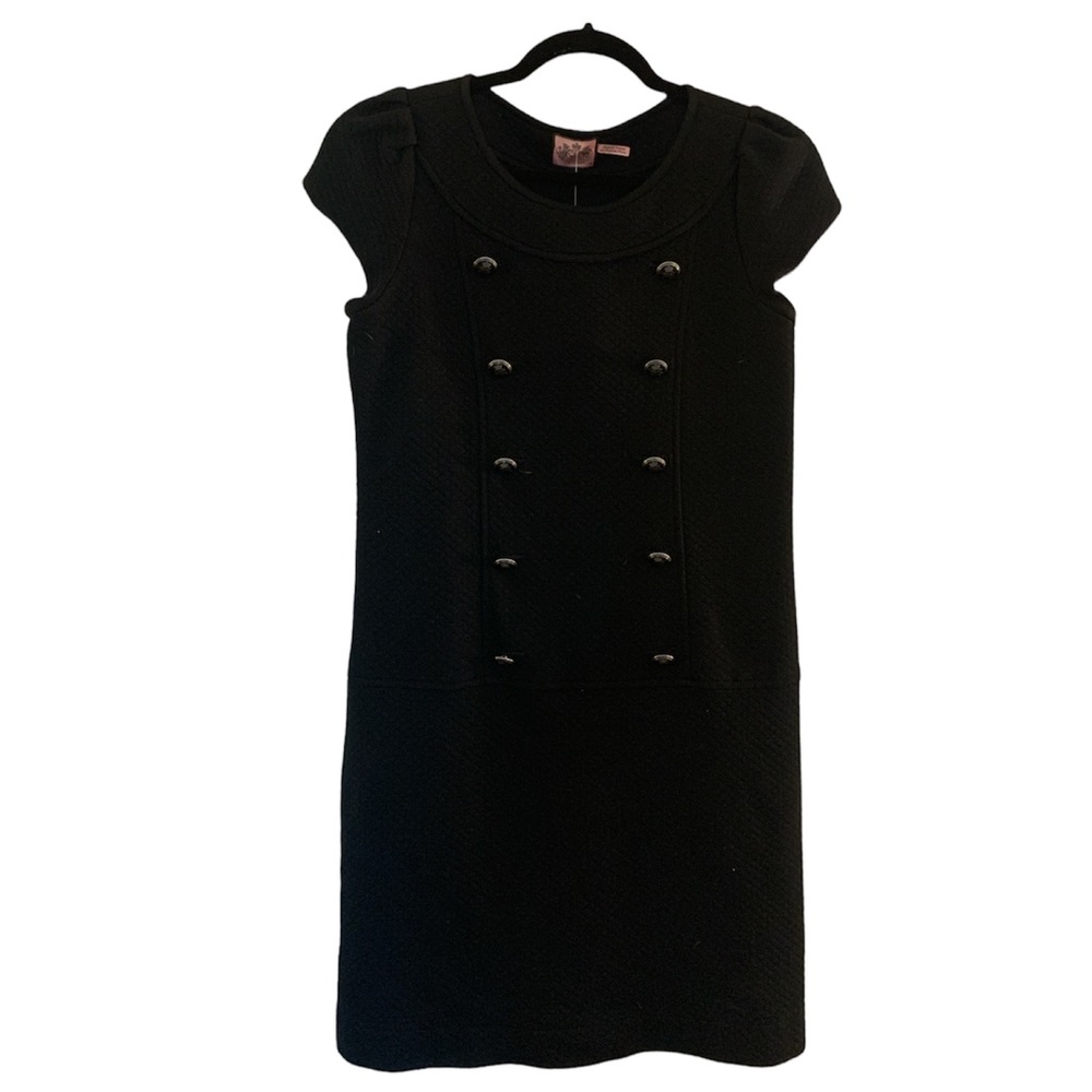 Juicy Couture Quilted Black Shift Dress with Gold Buttons - M